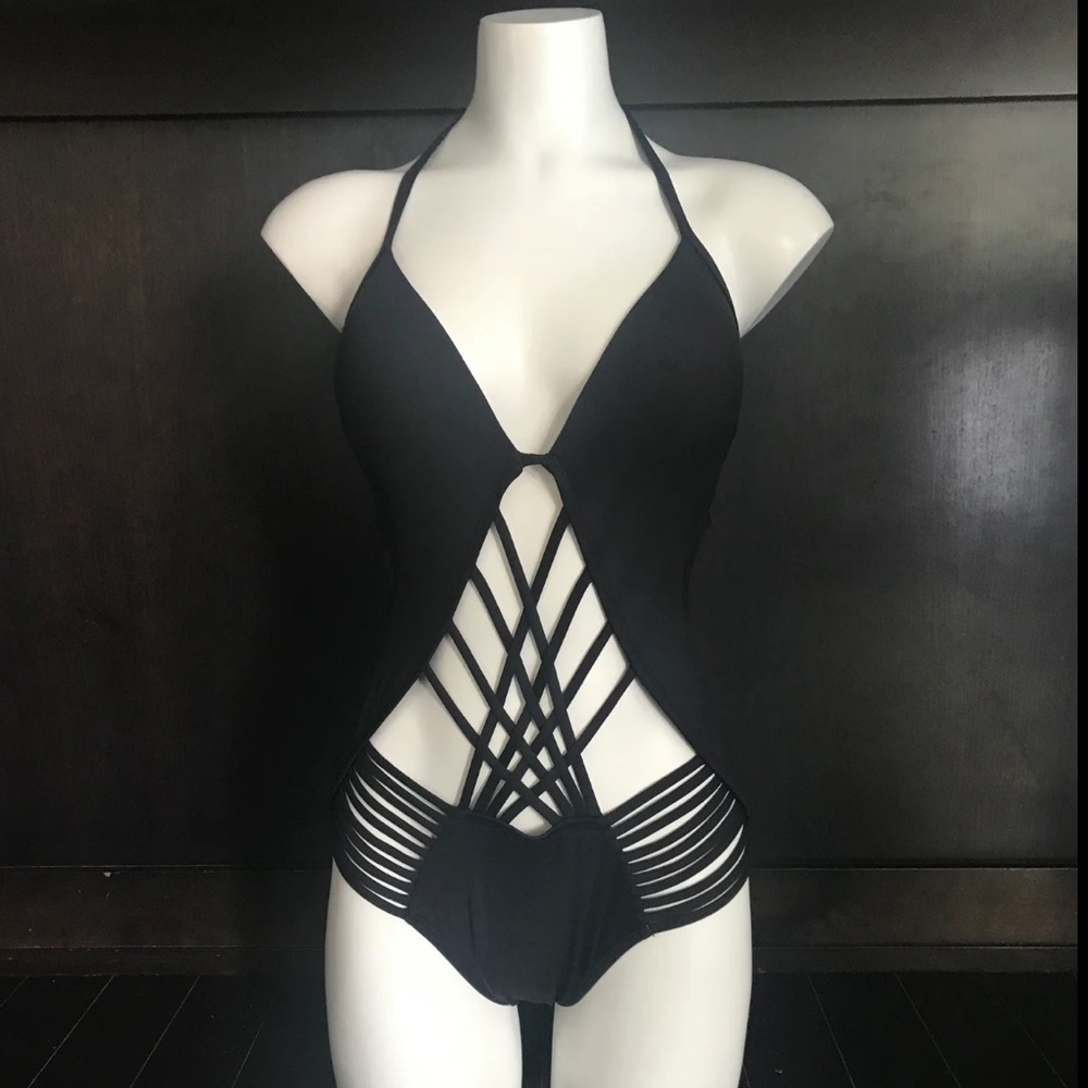 Elegant Black Strappy One-Piece Swimsuit
